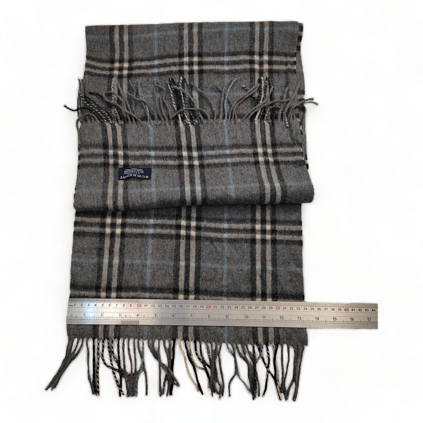 Burberry Scarf Cashmere Nova Check Grey Blue London Made In England