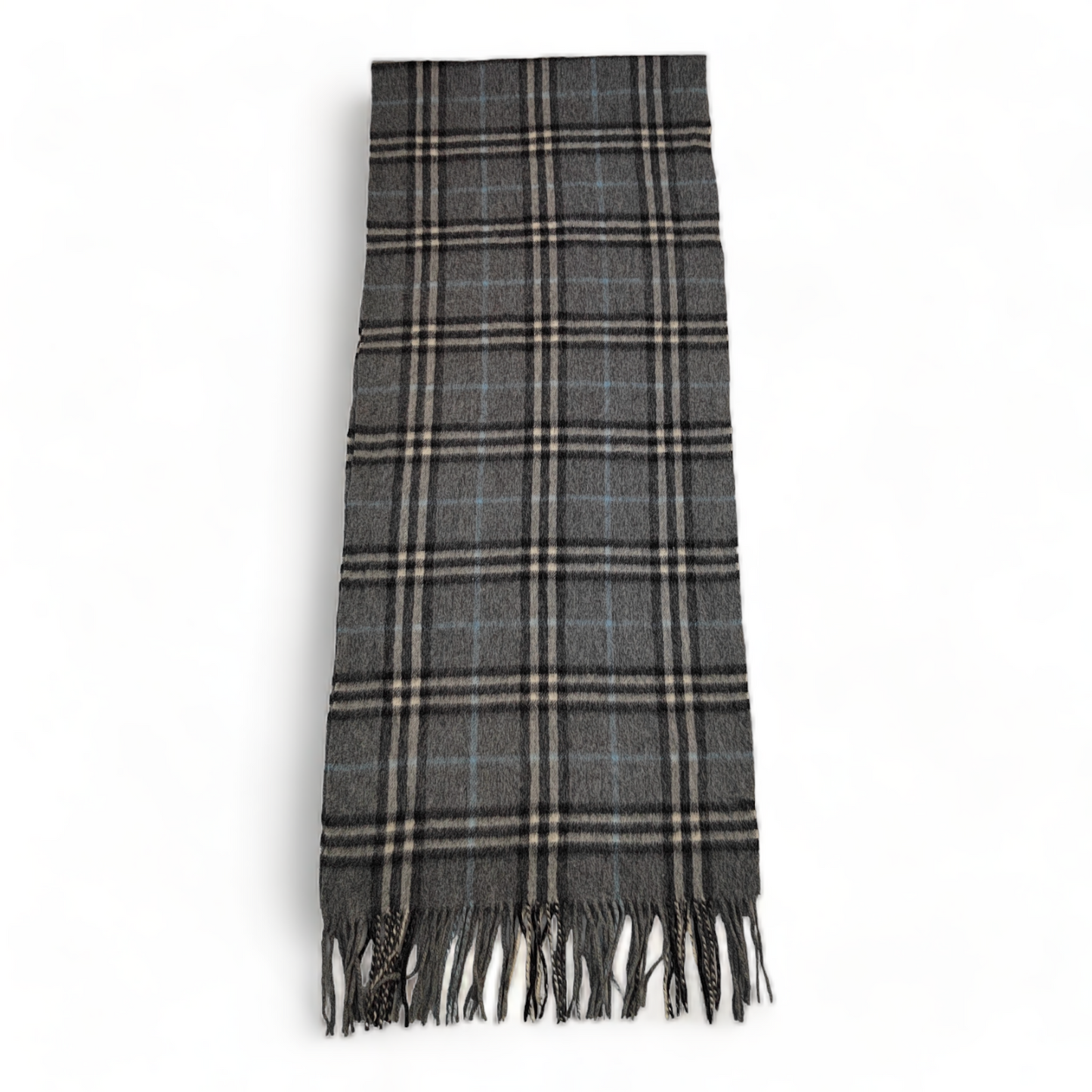 Burberry Scarf Cashmere Nova Check Grey Blue London Made In England