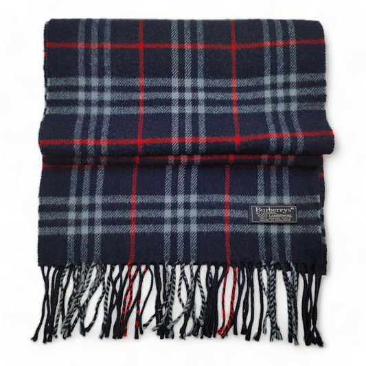 Burberry Scarf Lambswool Nova Check Blue London Made In England