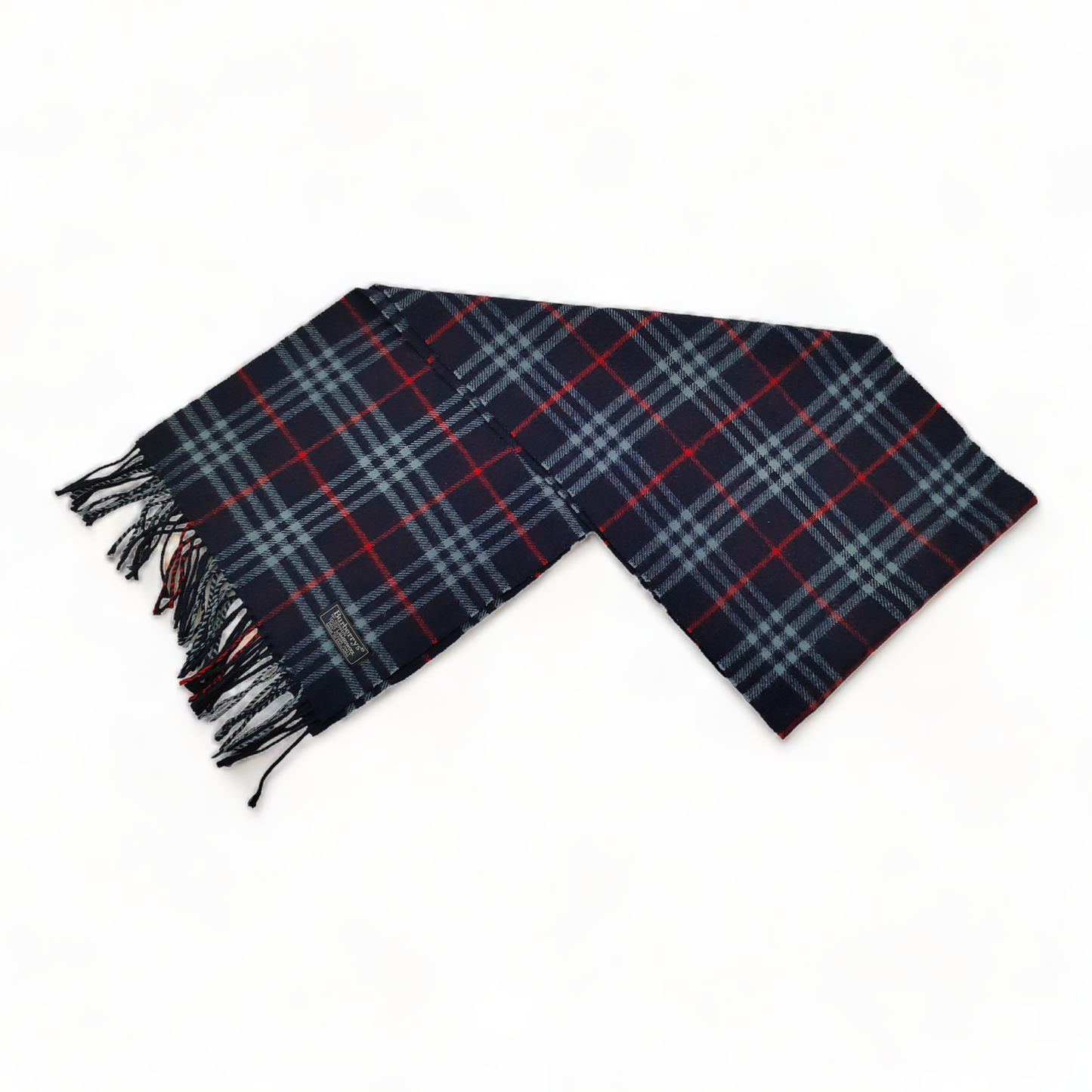 Burberry Scarf Lambswool Nova Check Blue London Made In England