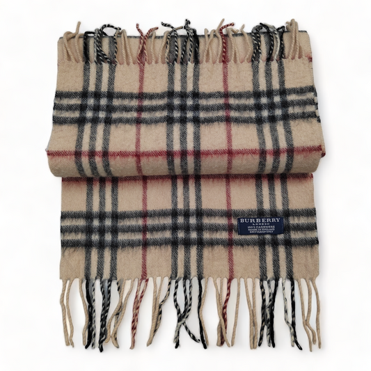 Burberry Scarf Cashmere Nova Check Beige London Made In England