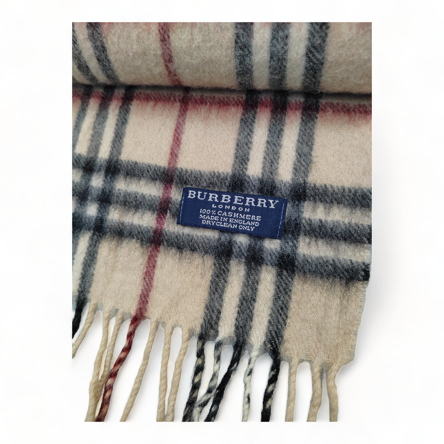 Burberry Scarf Cashmere Nova Check Beige London Made In England