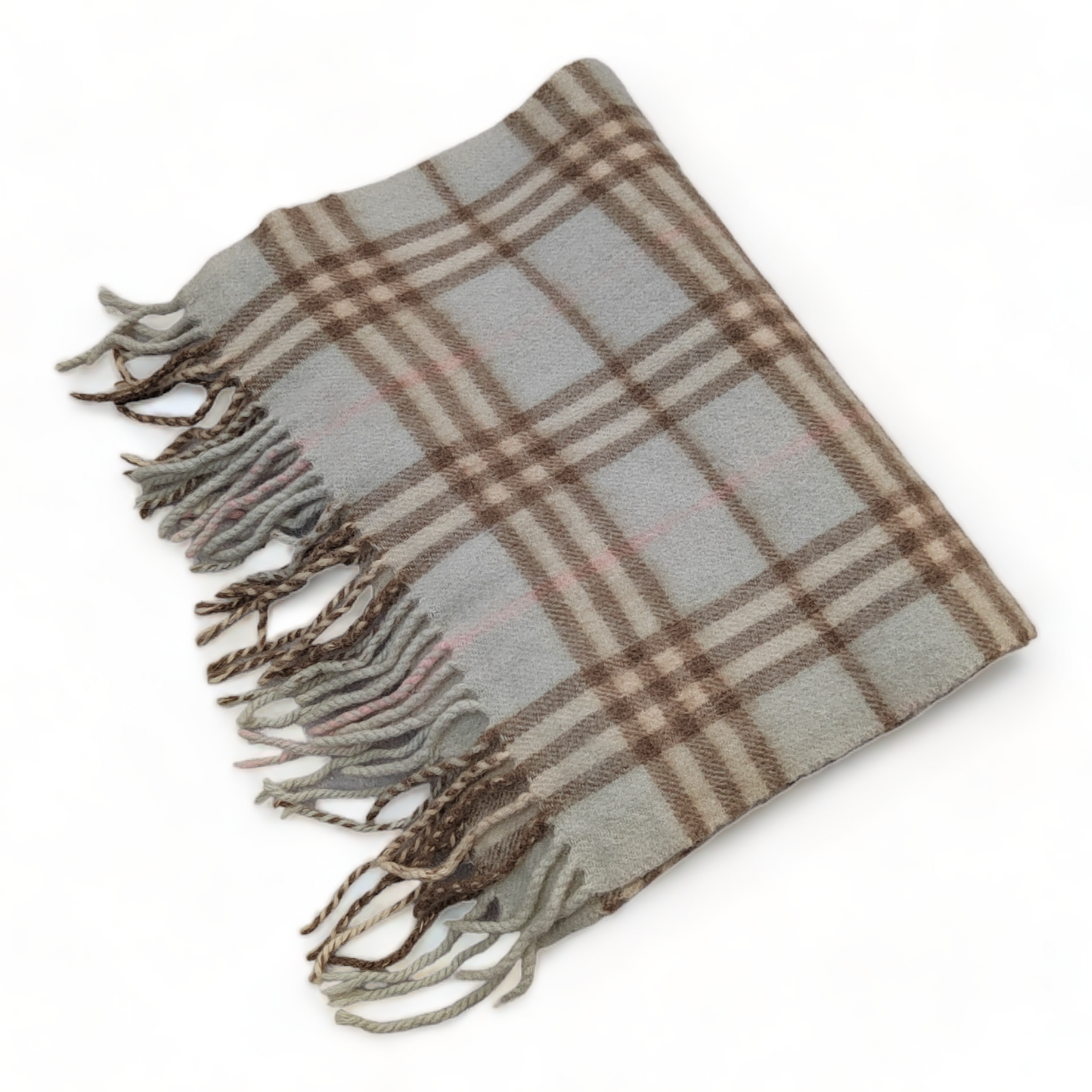 Burberry Scarf Cashmere Nova Check Blue London Made In England