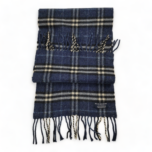 Burberry Scarf Cashmere Nova Check Blue London Made In England