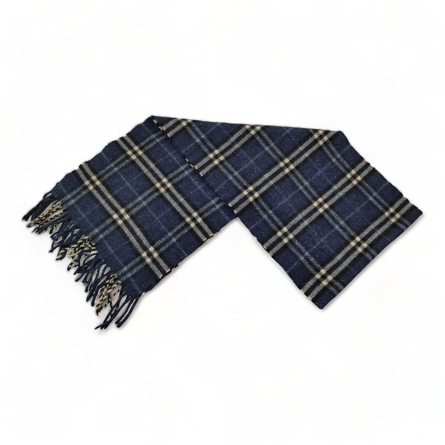 Burberry Scarf Cashmere Nova Check Blue London Made In England