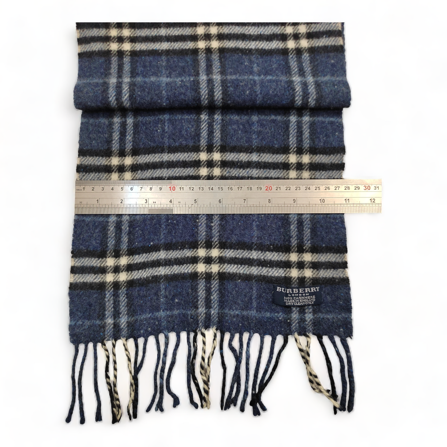 Burberry Scarf Cashmere Nova Check Blue London Made In England