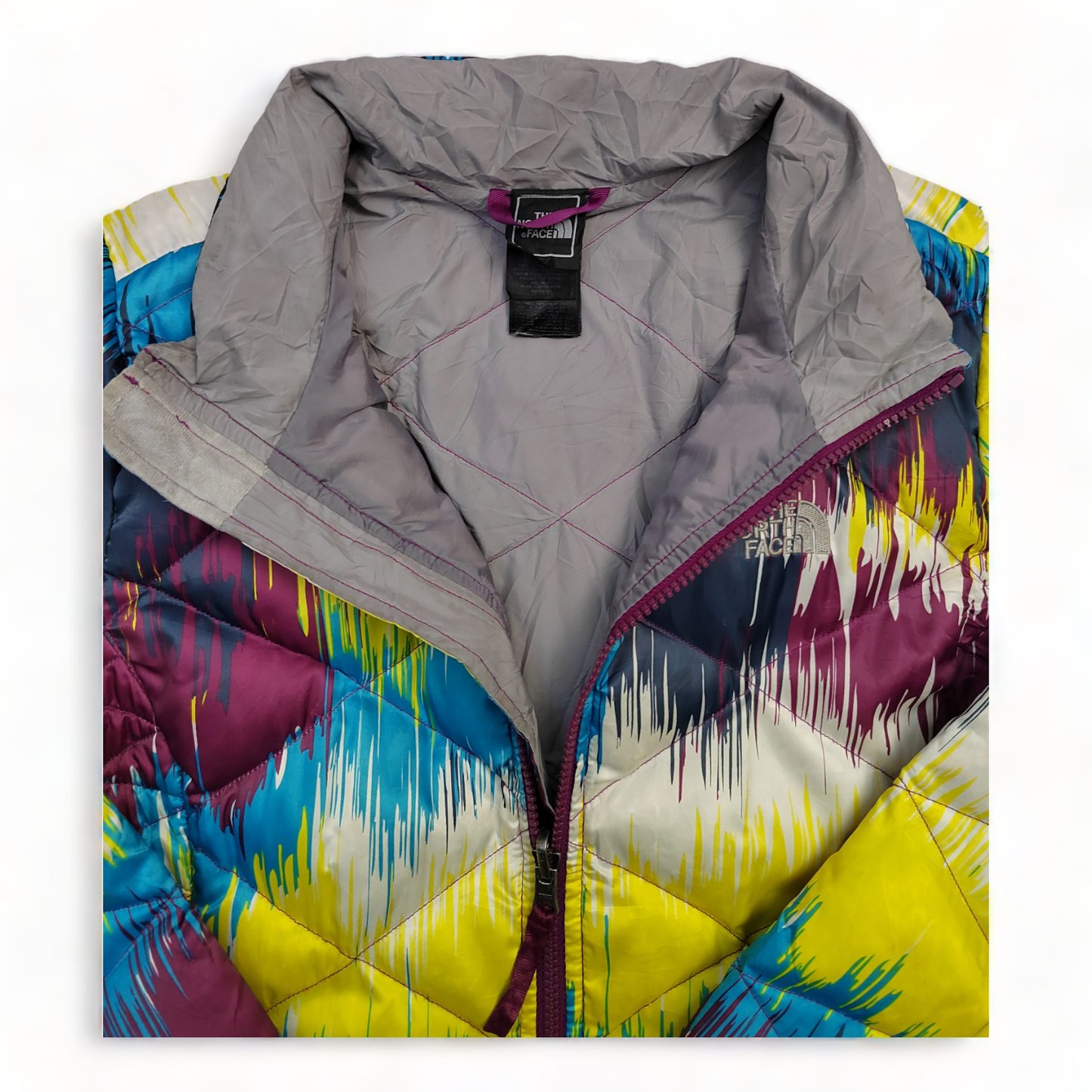 The North Face Quilted Jacket Girls 14 / 16 Multi Coloured Zip Up