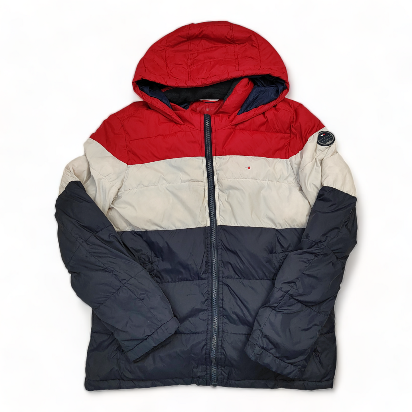 Tommy Hilfiger Puffer Jacket Men’s Medium Red Blue White Zip Up