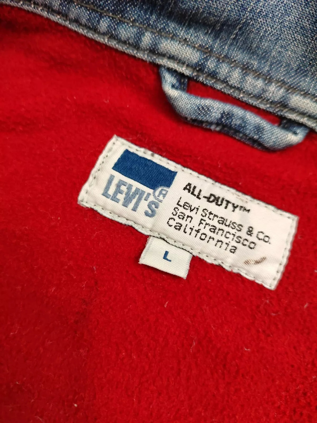 Vintage Levi's "All-Duty" Denim Jacket with Red Fleece Lining - Size L - 1980s