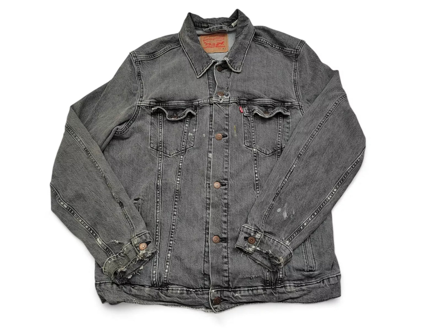 Levi's Men's Trucker Denim Jacket XLT Faded Black Grey Distressed