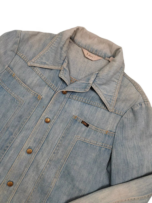 Vintage 1970s Lee Denim Jacket - Light Wash - Men's Size L - Retro Look