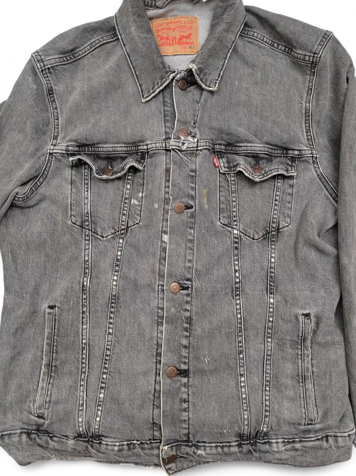 Levi's Men's Trucker Denim Jacket XLT Faded Black Grey Distressed