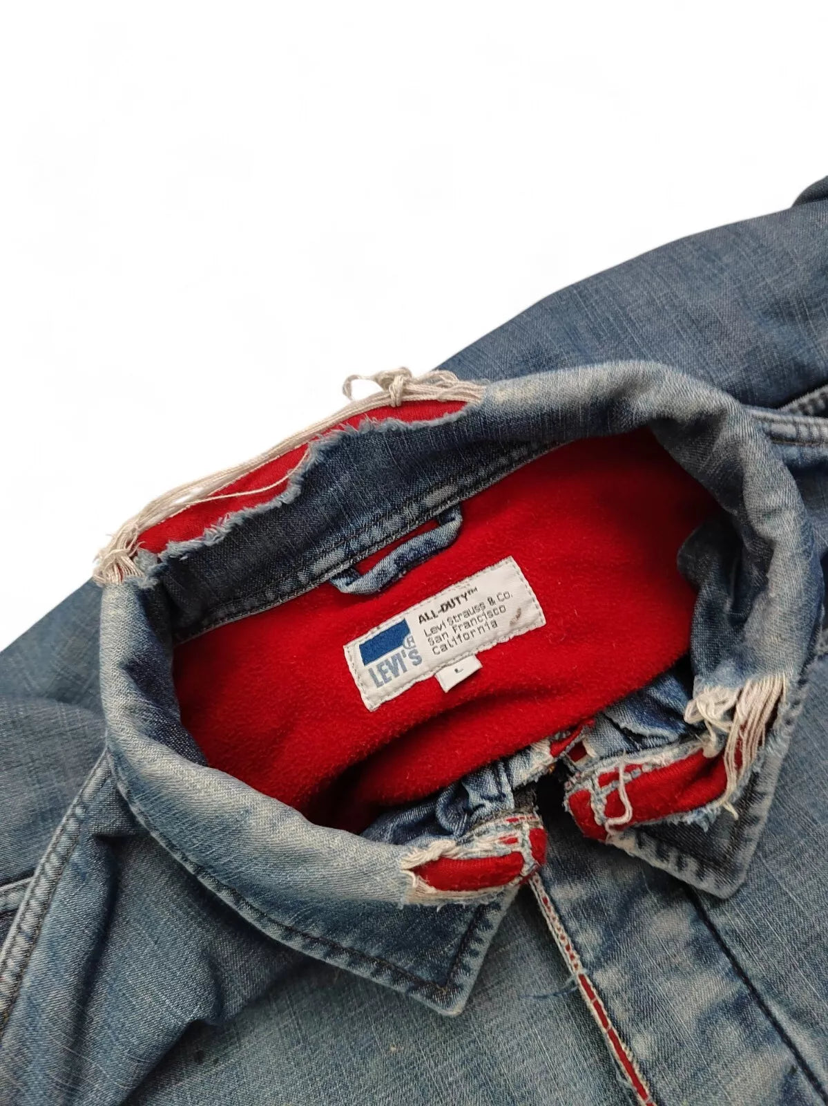 Vintage Levi's "All-Duty" Denim Jacket with Red Fleece Lining - Size L - 1980s