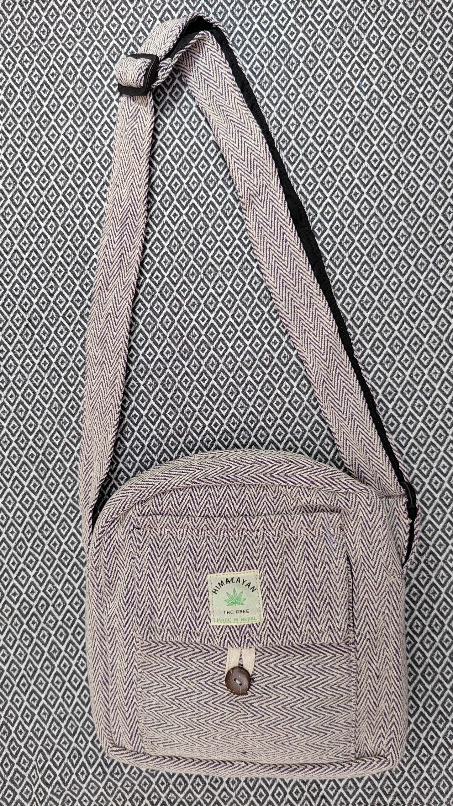 Purple Hemp Shoulder Bag, Handmade, Messengers Bag, Satchel Bag Organic cotton, Eco-Friendly, Zipper Closure Bag | Made in Nepal Active